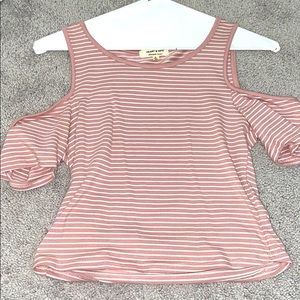pink and white stripe open shoulder crop top